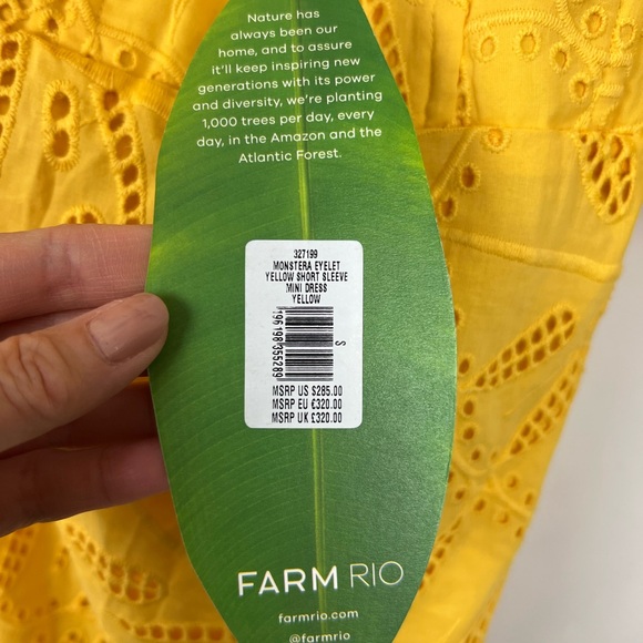 NWT Farm Rio Yellow Monstera Eyelet Short Sleeve Mini Dress S - Picture 4 of 7